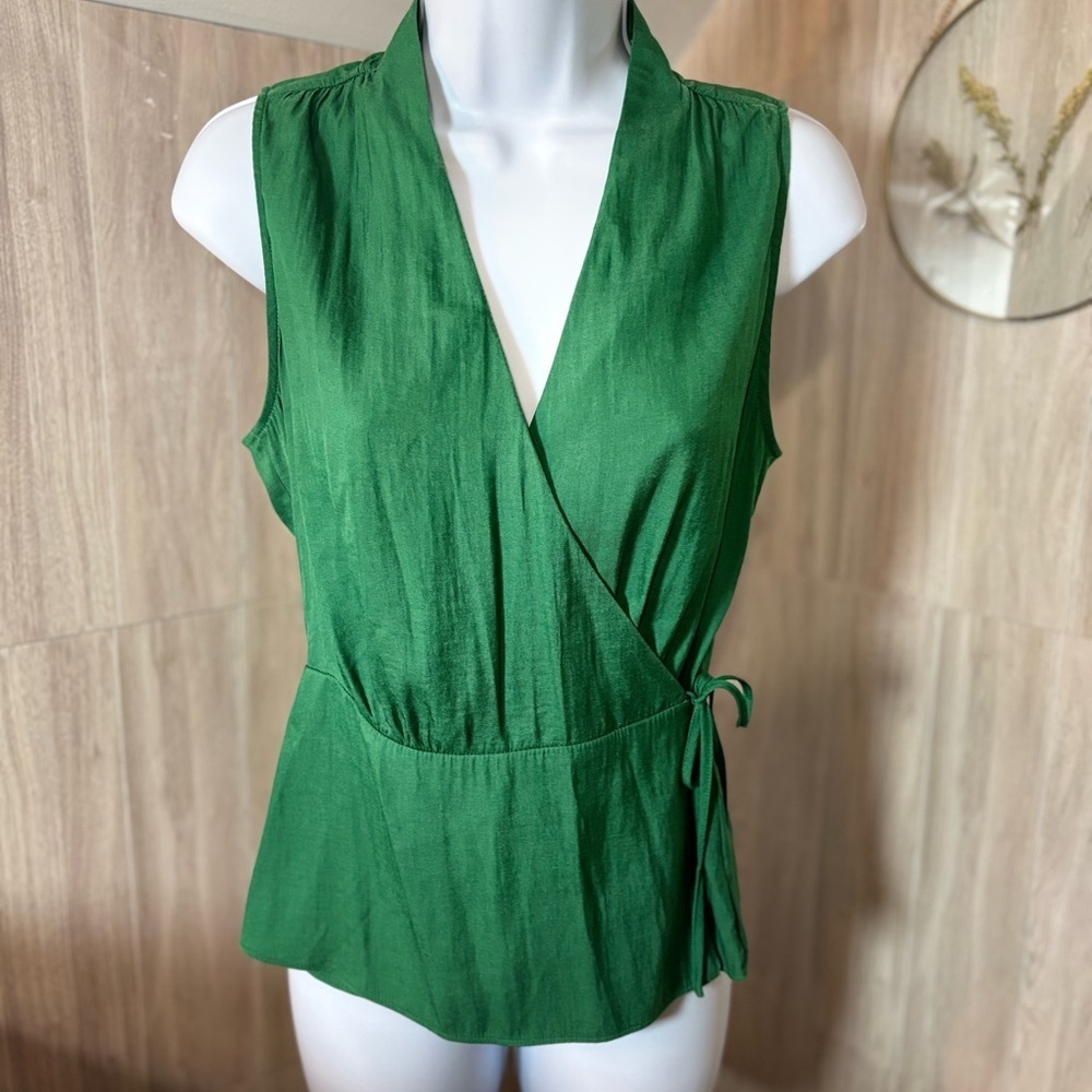 Banana Republic Emerald Green Sleeveless Wrap Blouse